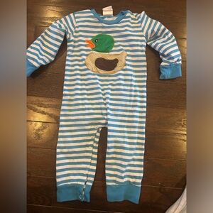 Striped Blue and White Duck appliqué One Piece Jon Jon